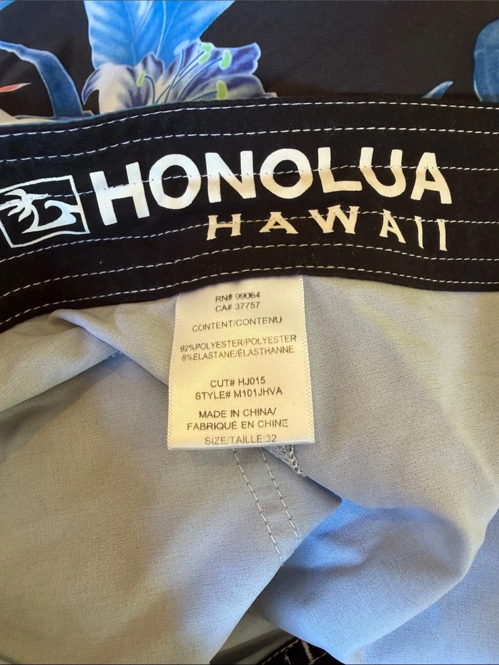HONOLUA HAWAII Men's Black with Blue Orange Floral Design Boardshorts Size 32
